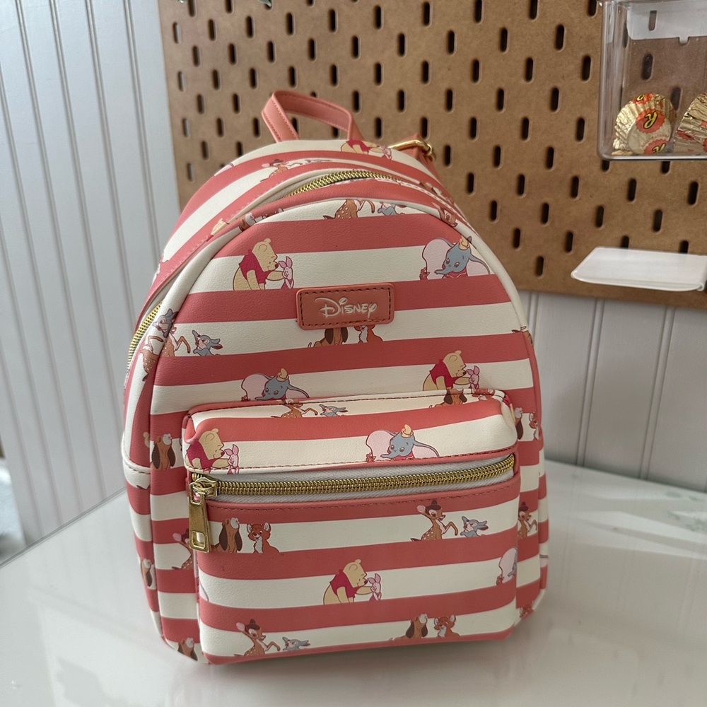 Loungefly Disney Pink and White Striped Backpack